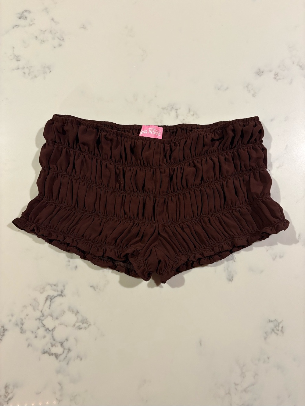 Sugar Thrillz Chocolate Brown Smocked High Waist Shorts